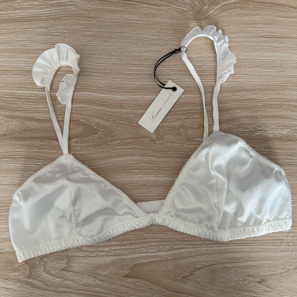 Lovers & Friends Large NEW White Bra Ruffle Cami Bridal Lingerie Dainty Coquette